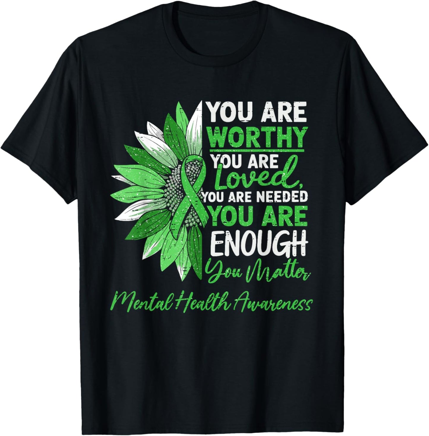 Motivational Mental Health Awareness Warrior Green Ribbon T-Shirt