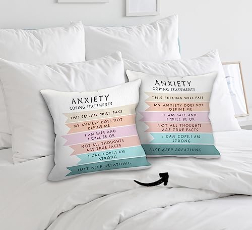 Anxiety Coping Statements Decorative Double-Sided Throw Pillow Covers 18×18 Inch, School Counseling Pillow Cases Cushion for Bedroom Living Room, Mental Health Therapy Women Men Kids Gifts