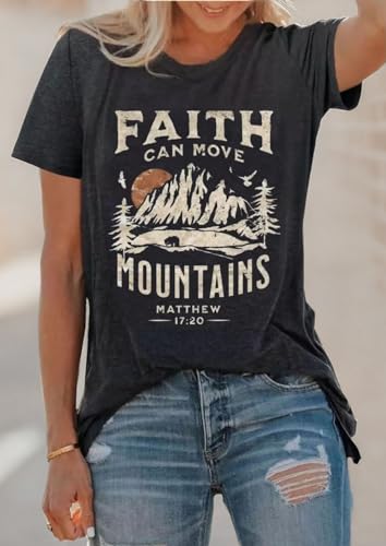 Sun and Mountain Shirt for Women Camping Hiking Shirt Sunrise Pine Tree Graphic Tees Nature Casual Short Sleeve Shirt