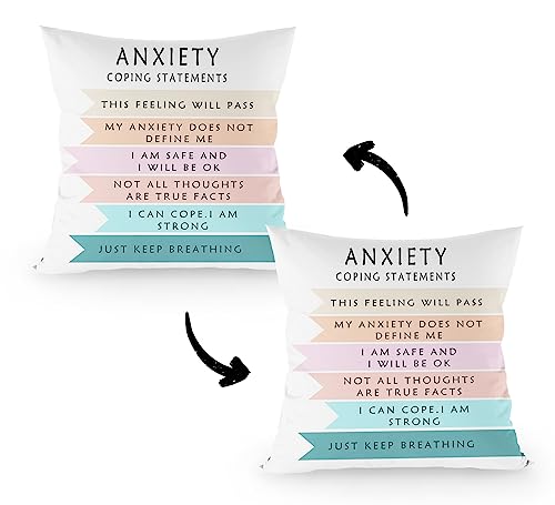 Anxiety Coping Statements Decorative Double-Sided Throw Pillow Covers 18×18 Inch, School Counseling Pillow Cases Cushion for Bedroom Living Room, Mental Health Therapy Women Men Kids Gifts