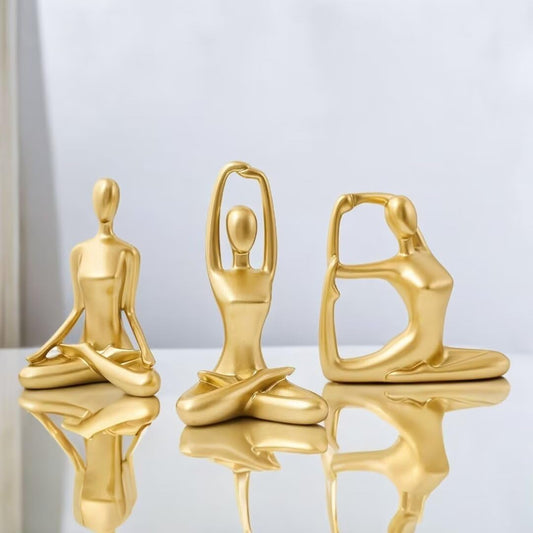 Sandstone Meditation Yoga Statues Set of 3, Resin Zen Yoga Figurines for Bookself, Home Decor, Gifts