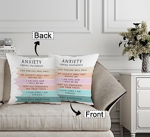 Anxiety Coping Statements Decorative Double-Sided Throw Pillow Covers 18×18 Inch, School Counseling Pillow Cases Cushion for Bedroom Living Room, Mental Health Therapy Women Men Kids Gifts