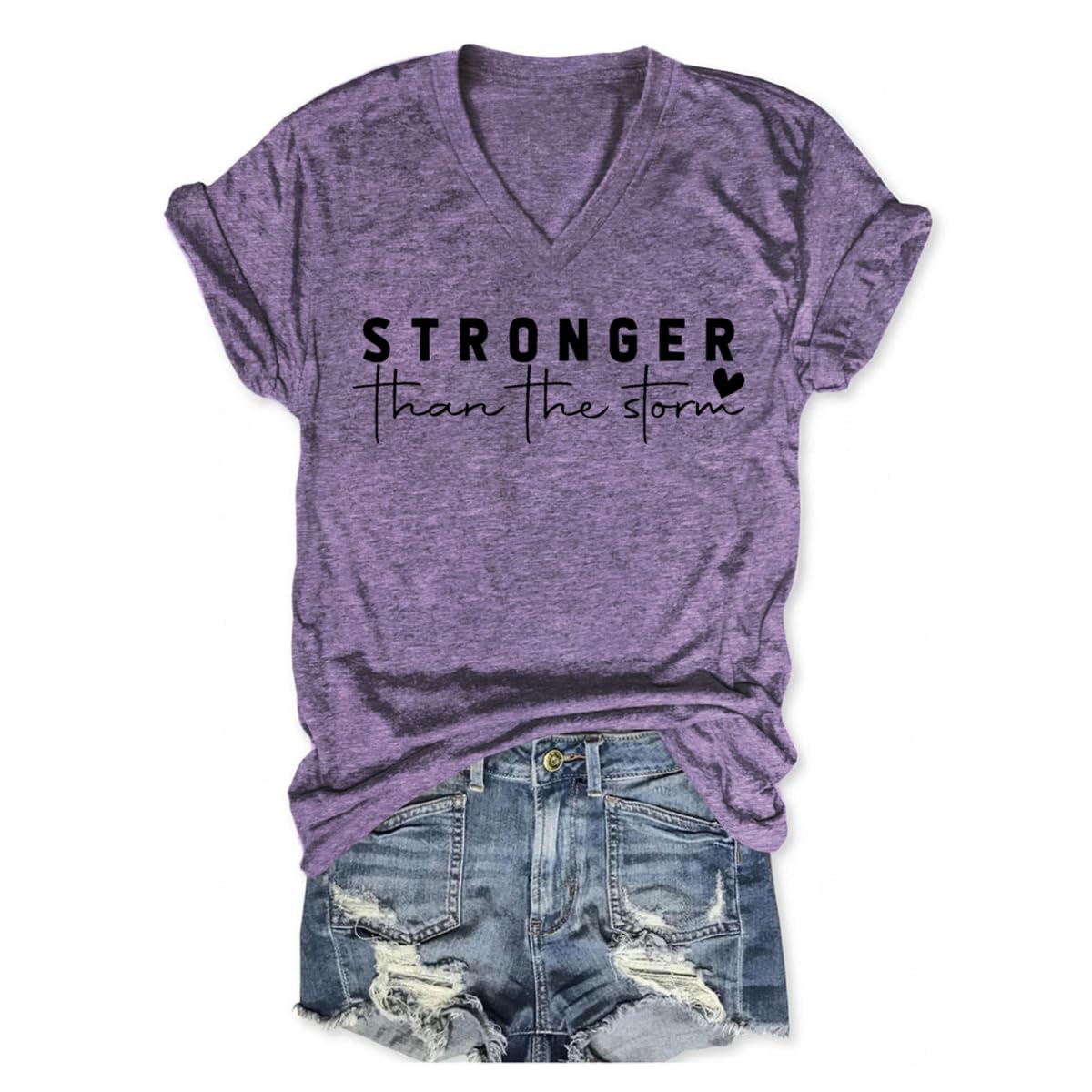 Stronger Than The Storm Tshirt Women Christian V Neck T Shirts Religious Faith Graphic Tees Inspirational T-Shirts