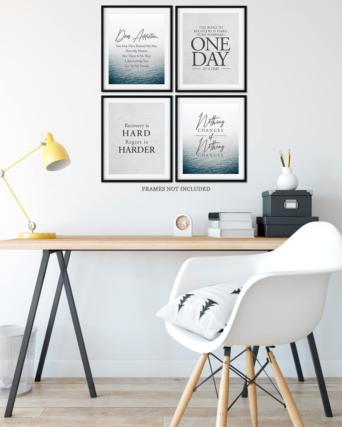 Addiction Recovery Wall Decor - Set of 4 (8x10) unframed print - Sobriety Inspirational Wall Art Designs - Sober Encouragement Room Decor - Gifts for women and men