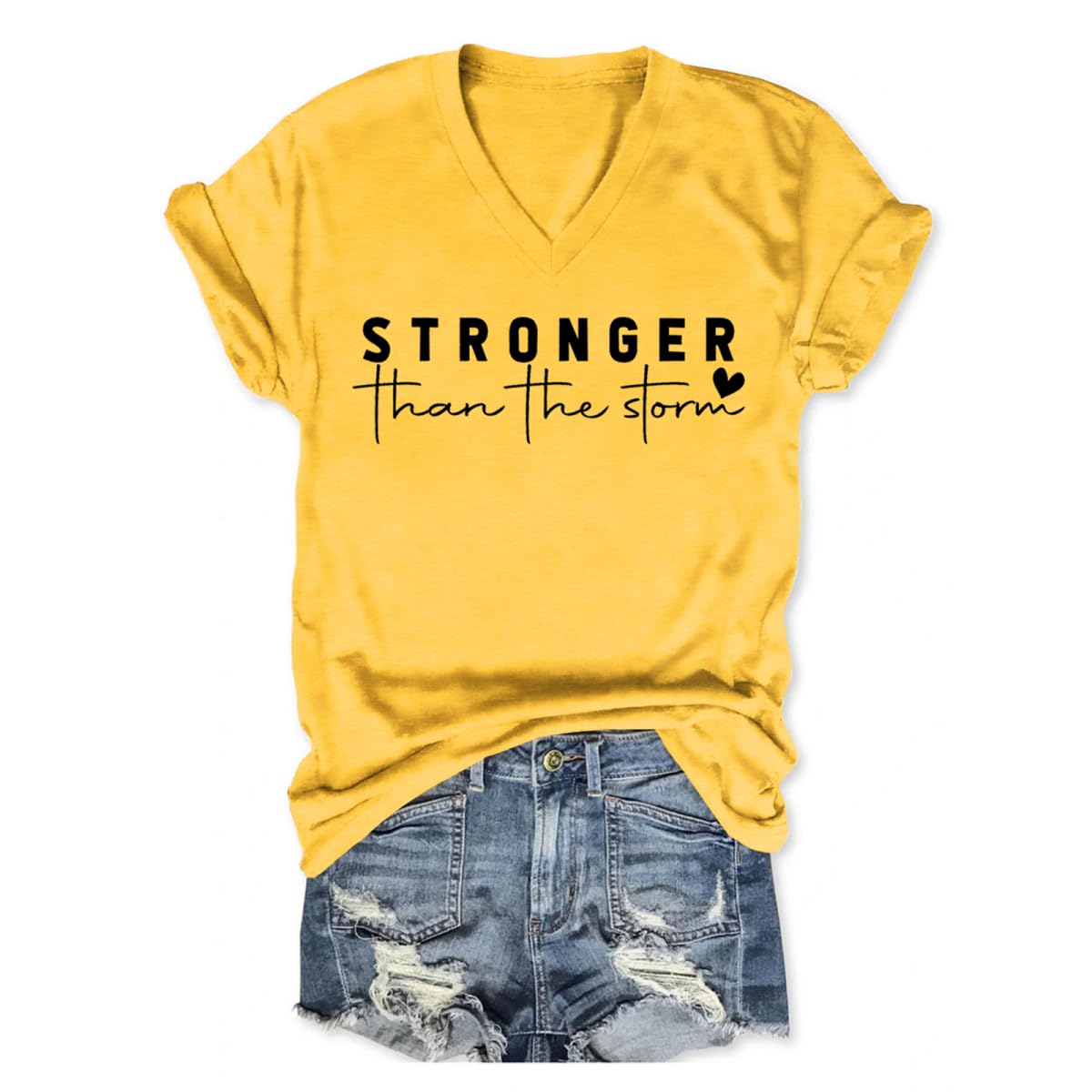 Stronger Than The Storm Tshirt Women Christian V Neck T Shirts Religious Faith Graphic Tees Inspirational T-Shirts