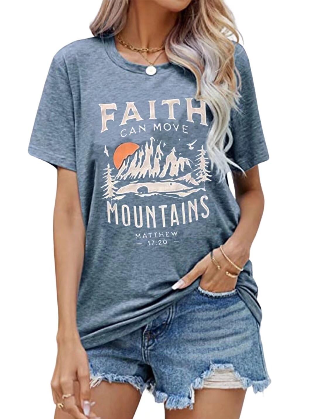 Sun and Mountain Shirt for Women Camping Hiking Shirt Sunrise Pine Tree Graphic Tees Nature Casual Short Sleeve Shirt