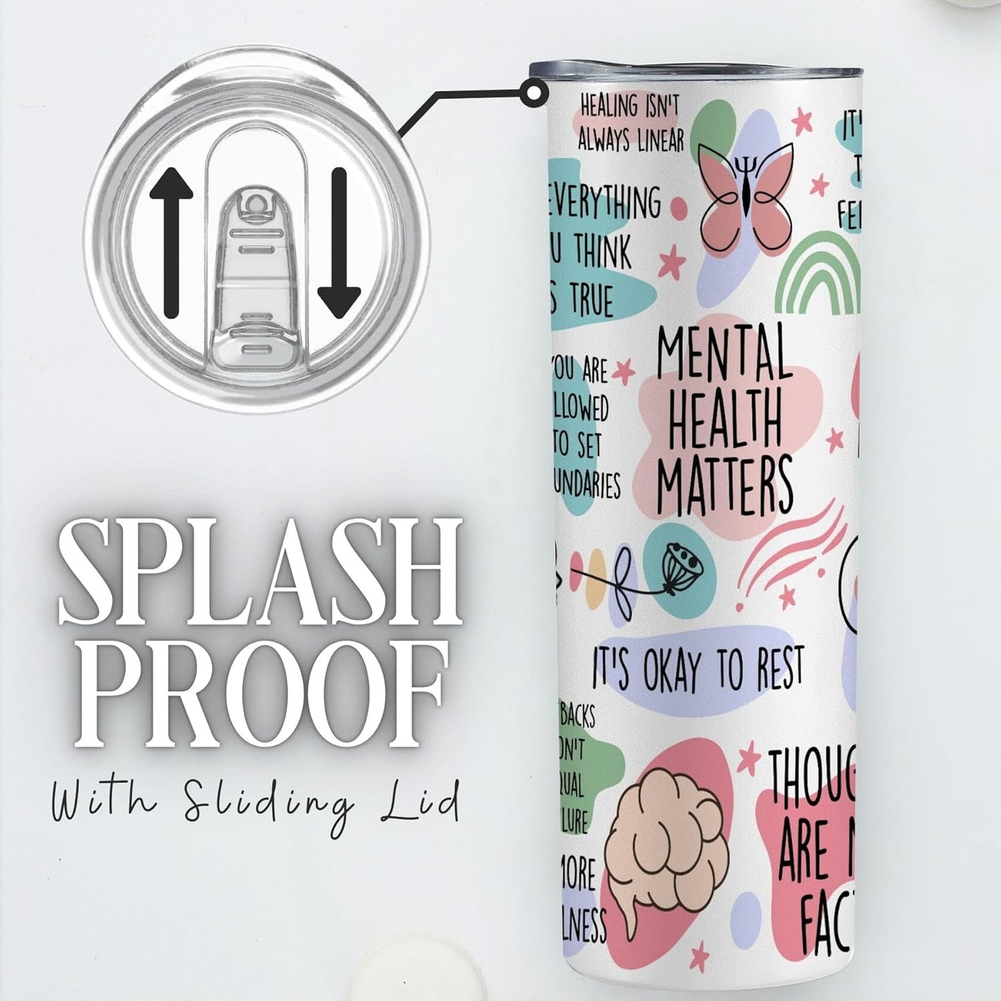 Onebttl Mental Health Gifts for Women, Therapist Gifts, 20 oz Skinny Tumbler, Inspirational Gifts for Friends, Colleagues, Coworkers on Birthday, Christmas, White