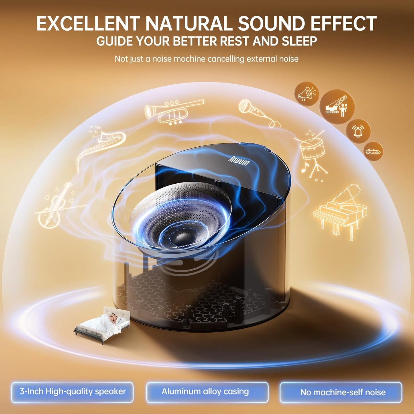 Pro 4-in-1 Sound Machine & Aroma Diffuser with 50+ Soothing Sounds, Schumann Resonance, Night Light-Metal Shell for Sleep,Focus,Relaxation (Compatible with AN-AIO25-BU/GY/TL)-Adults, Kids, Baby
