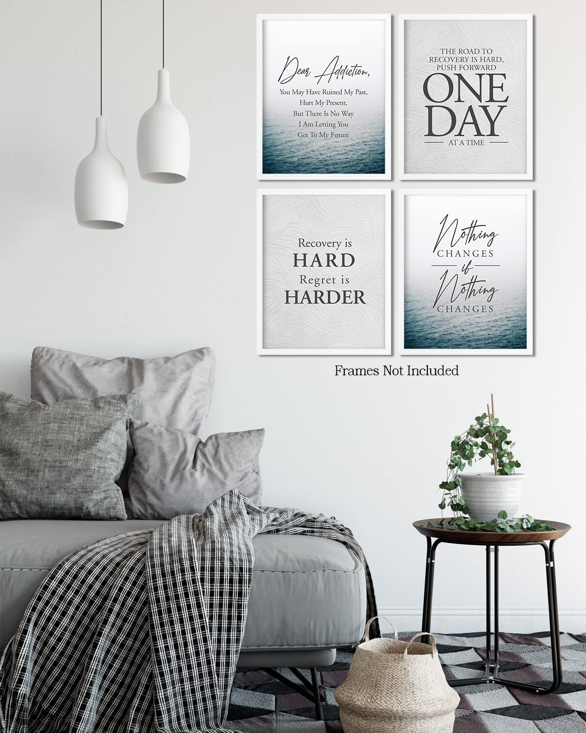 Addiction Recovery Wall Decor - Set of 4 (8x10) unframed print - Sobriety Inspirational Wall Art Designs - Sober Encouragement Room Decor - Gifts for women and men