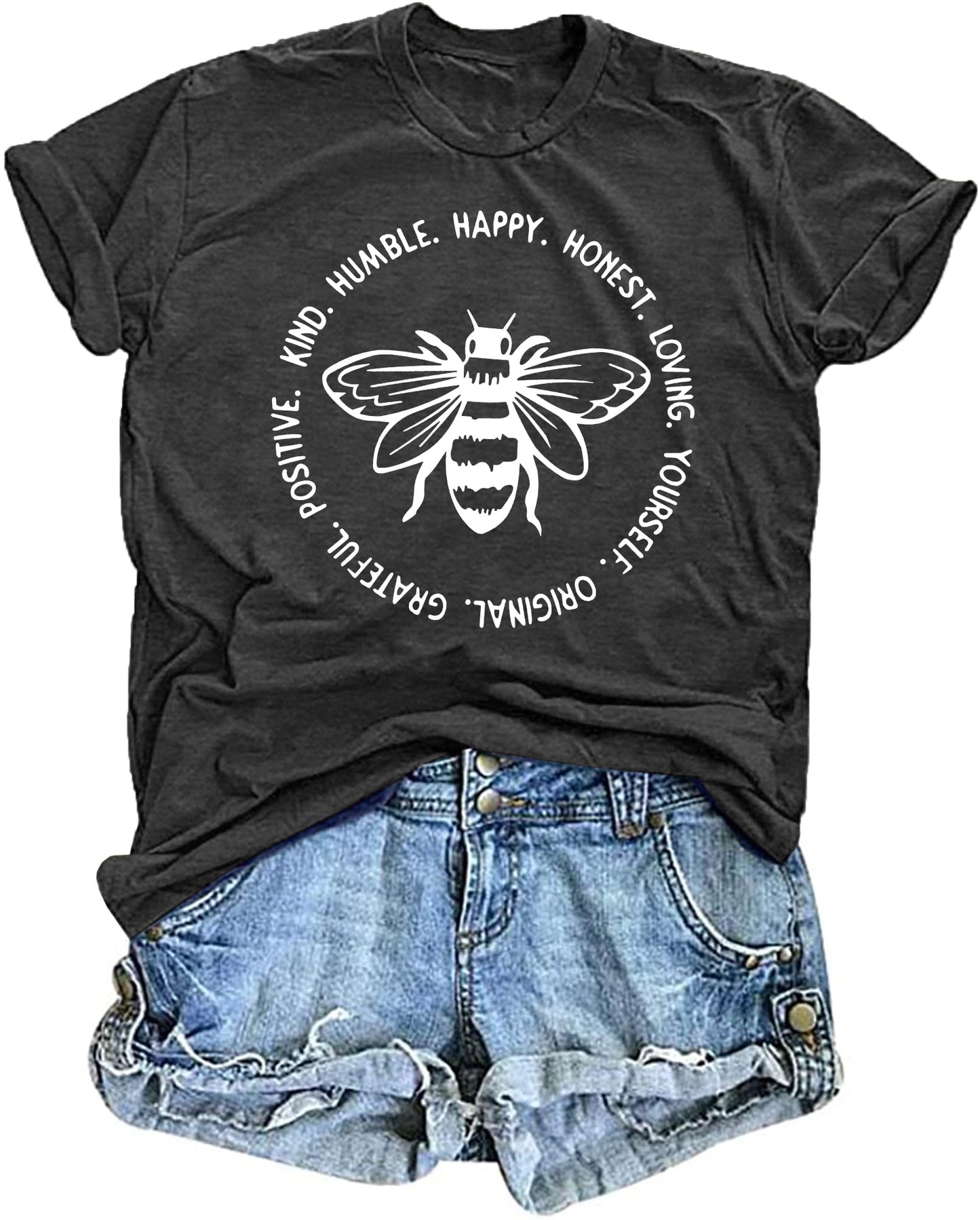 Bee T-Shirt for Women: Cute Bee Graphic Shirts Bee Kind T Shirt Funny Inspirational Casual Tees Tops