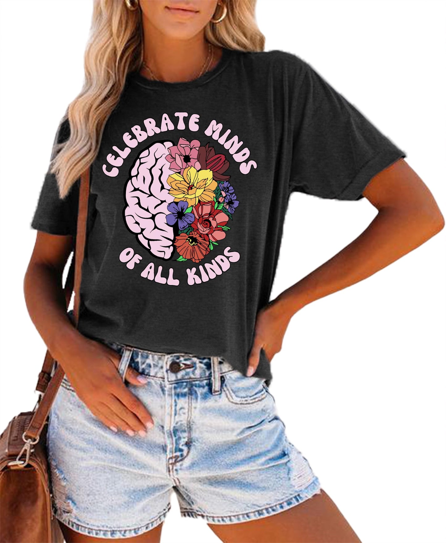 Celebrate Minds of All Kinds Shirts for Women Mental Health Matters Shirt Human Brain Awareness Shirt Tee Tops