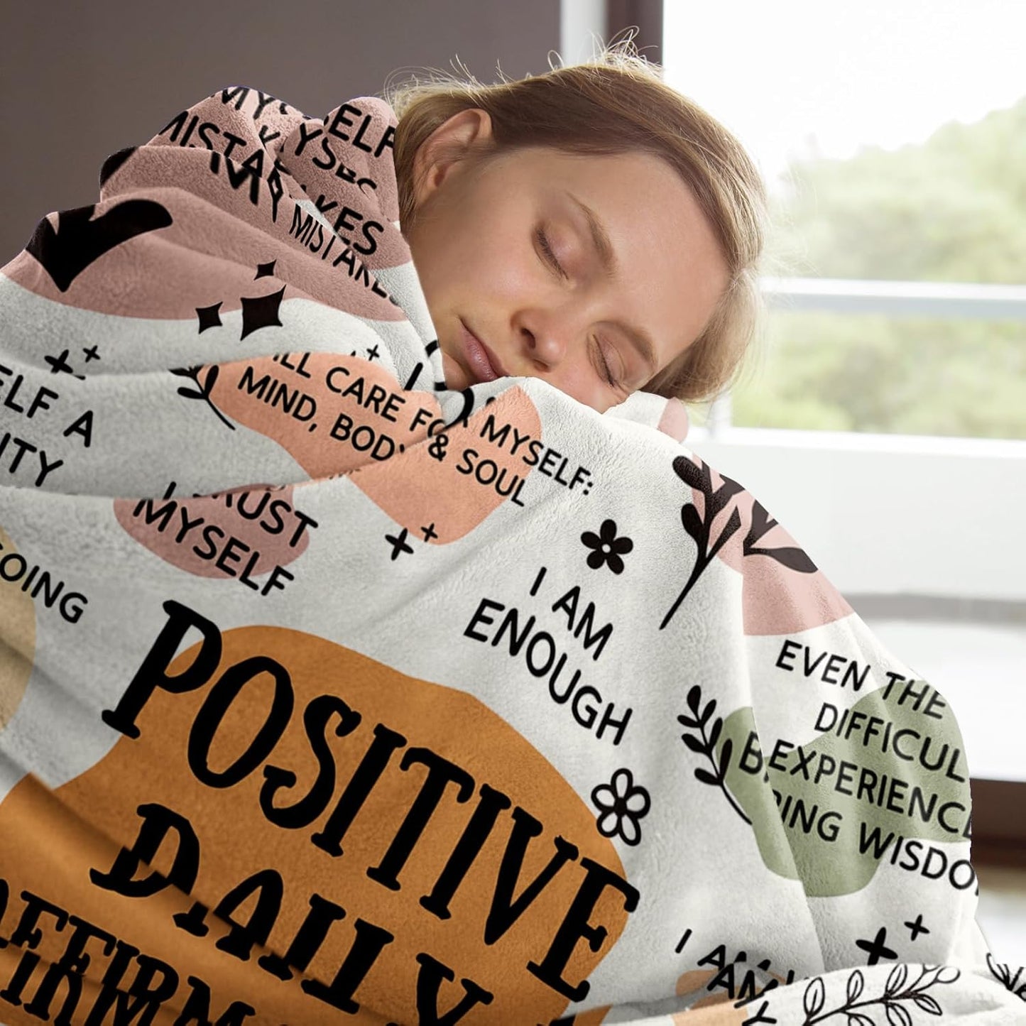 Positive Affirmation Gifts, Soft Blanket with Daily Affirmations Messages, Self Care Motivational Inspirational Encouragement Gifts for Women, Stress Relief Gifts (50"x 60")