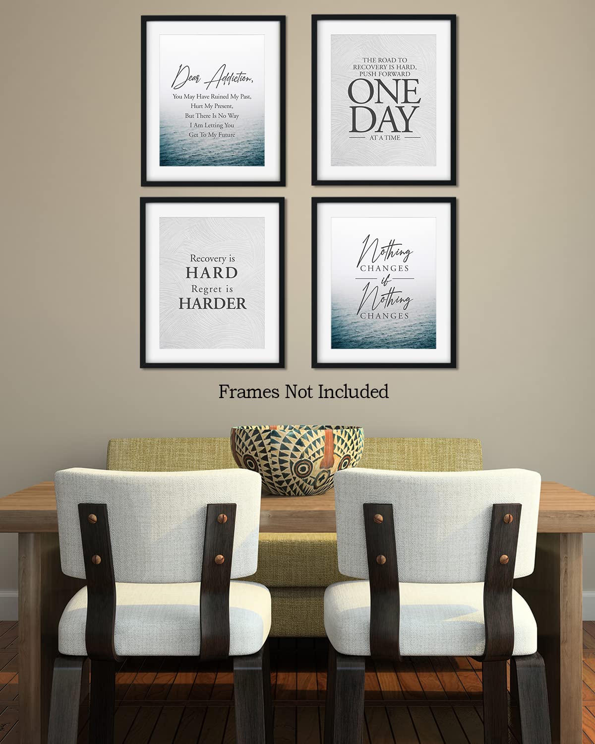 Addiction Recovery Wall Decor - Set of 4 (8x10) unframed print - Sobriety Inspirational Wall Art Designs - Sober Encouragement Room Decor - Gifts for women and men
