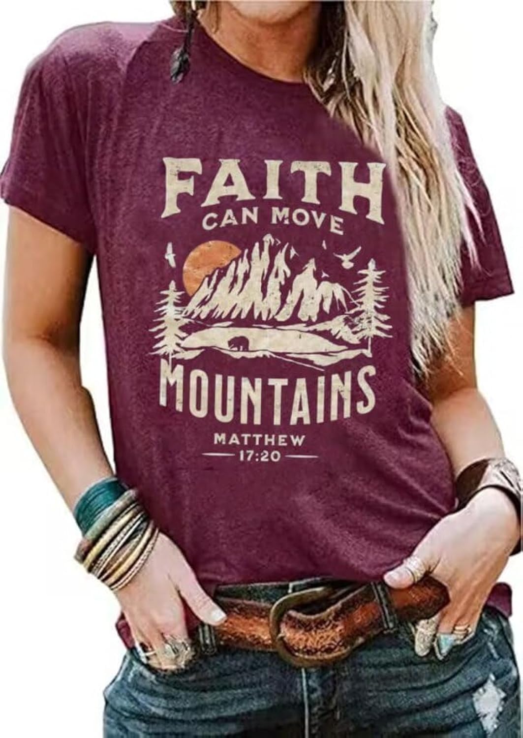 Sun and Mountain Shirt for Women Camping Hiking Shirt Sunrise Pine Tree Graphic Tees Nature Casual Short Sleeve Shirt