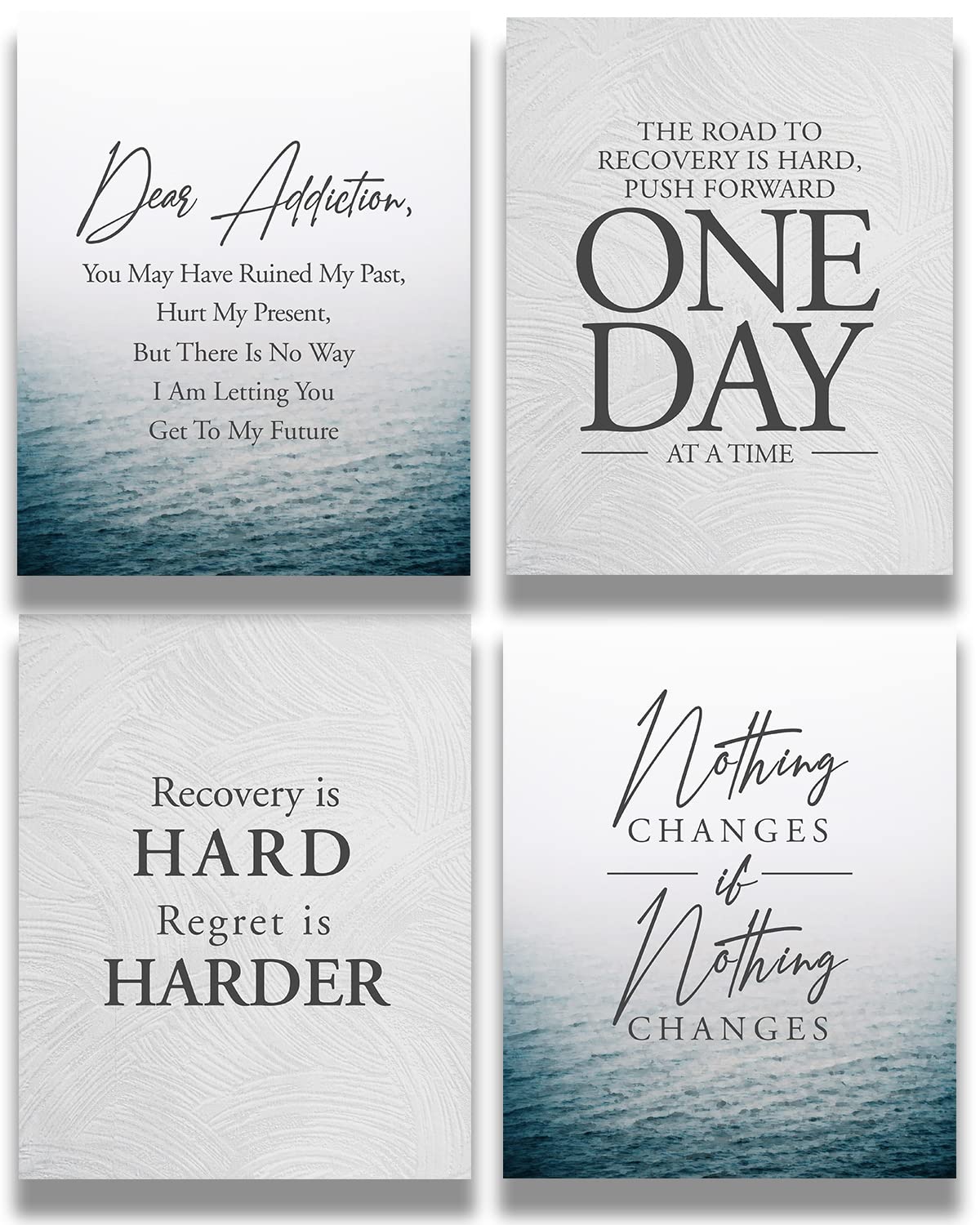 Addiction Recovery Wall Decor - Set of 4 (8x10) unframed print - Sobriety Inspirational Wall Art Designs - Sober Encouragement Room Decor - Gifts for women and men