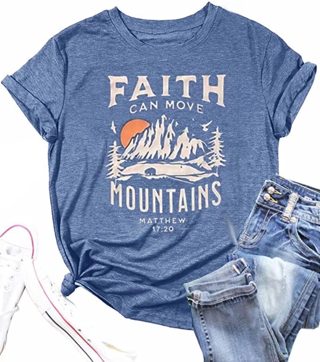 Sun and Mountain Shirt for Women Camping Hiking Shirt Sunrise Pine Tree Graphic Tees Nature Casual Short Sleeve Shirt