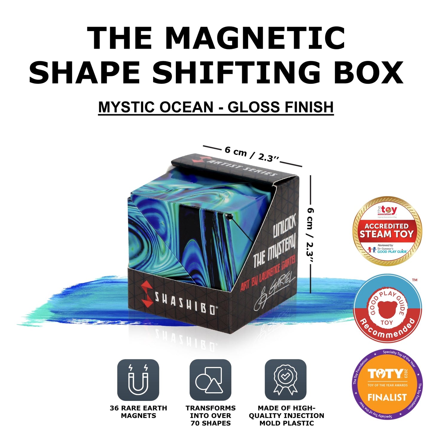 SHASHIBO Shape Shifting Box - STEM Magnetic Fidget Cube That Transforms Into Over 70 Shapes, Download Fun in Motion Toys Mobile App (Mystic Ocean)