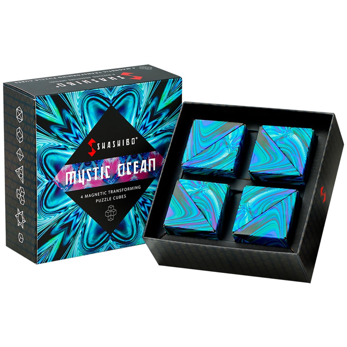 SHASHIBO Shape Shifting Box - STEM Magnetic Fidget Cube That Transforms Into Over 70 Shapes, Download Fun in Motion Toys Mobile App (Mystic Ocean)