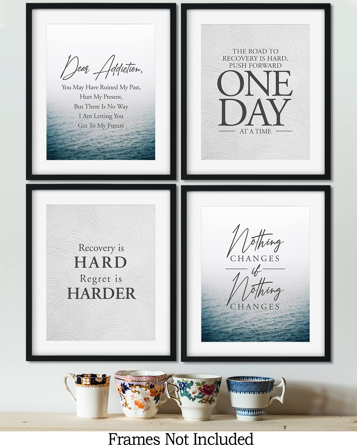 Addiction Recovery Wall Decor - Set of 4 (8x10) unframed print - Sobriety Inspirational Wall Art Designs - Sober Encouragement Room Decor - Gifts for women and men