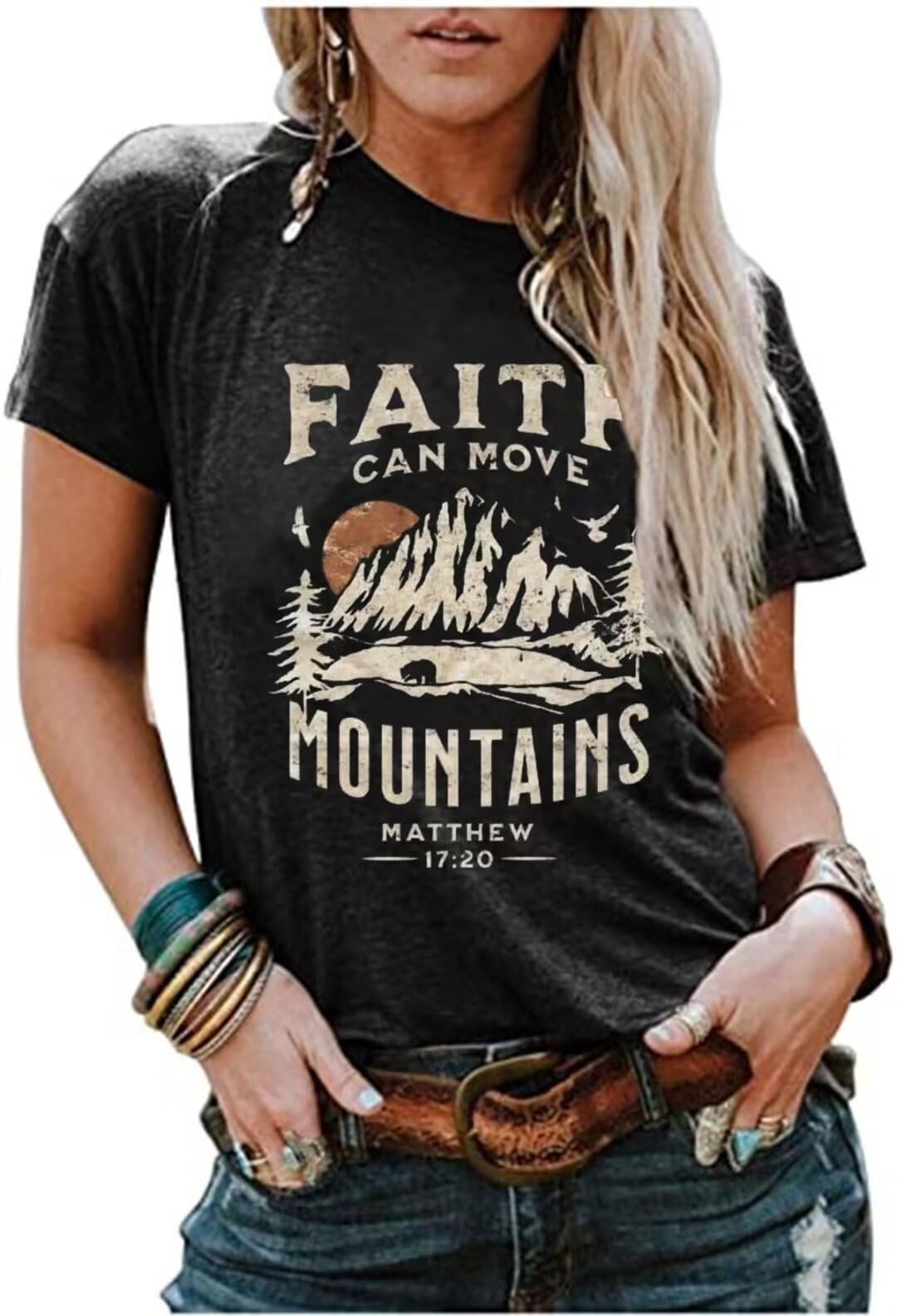Sun and Mountain Shirt for Women Camping Hiking Shirt Sunrise Pine Tree Graphic Tees Nature Casual Short Sleeve Shirt