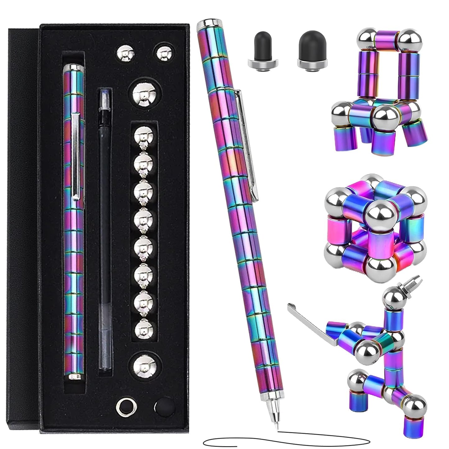 Magnetic Fidget Pen Toys - Multifunctional Writing Novel Pen for Friends, Kids, Boys, Girls, Teens 8+, Office Teacher Birthday Party Gifts, Stress & Anxiety Relief(Black)