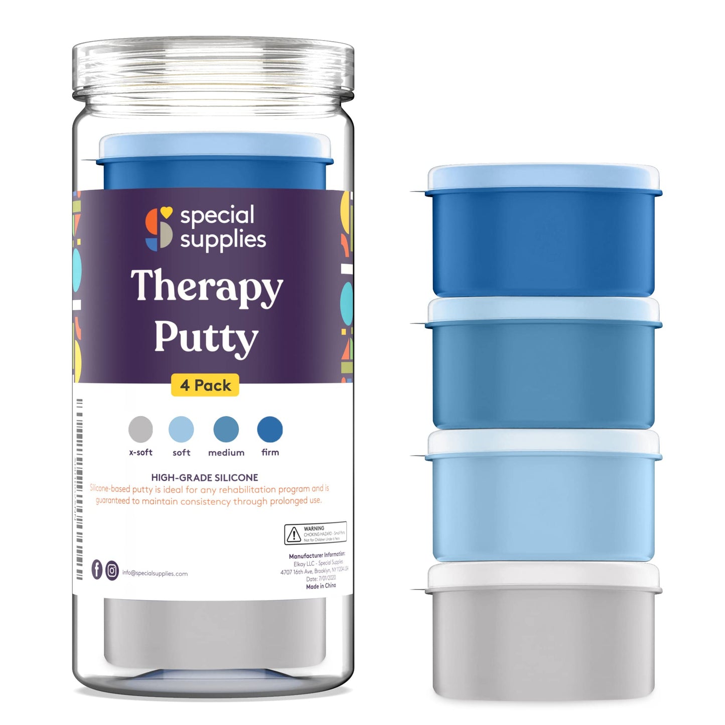 Special Supplies Therapy Putty for Teens and Adults - Resistive Hand Exercise Stress Relief Therapy Putty Kit, Set of 4 Strengths, Three Ounces of Each Putty (Primary Colors)