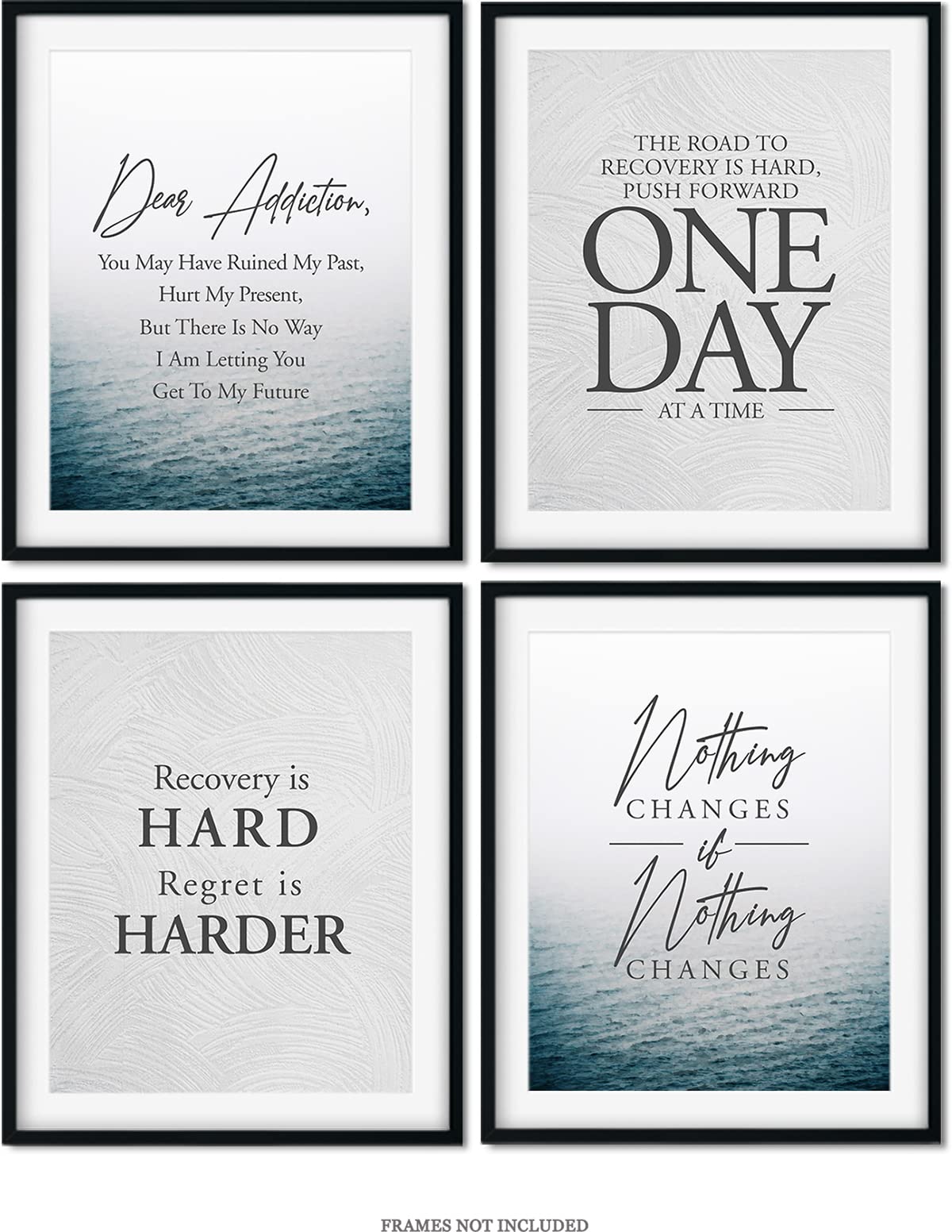 Addiction Recovery Wall Decor - Set of 4 (8x10) unframed print - Sobriety Inspirational Wall Art Designs - Sober Encouragement Room Decor - Gifts for women and men