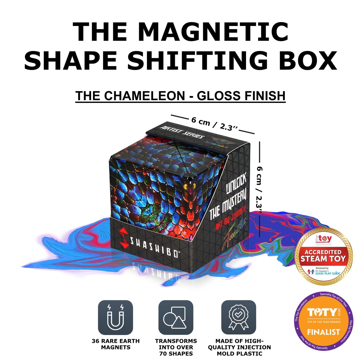 SHASHIBO Shape Shifting Box - STEM Magnetic Fidget Cube That Transforms Into Over 70 Shapes, Download Fun in Motion Toys Mobile App (Mystic Ocean)