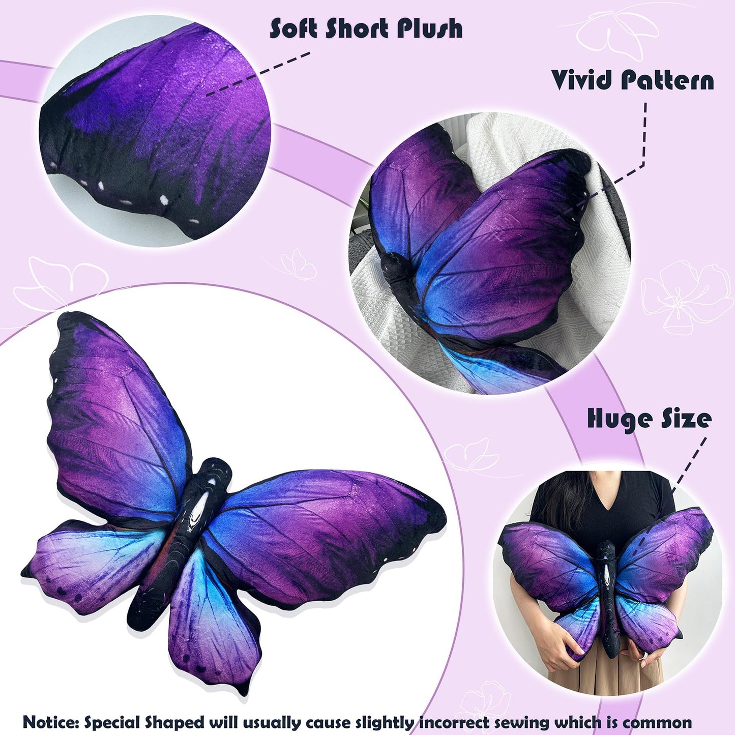Butterfly Decorations Pillow Decorative Throw-Pillow Stuffed Animal Plush Gifts for Women Decor for Room Home Garden 24.4" x 16.5"