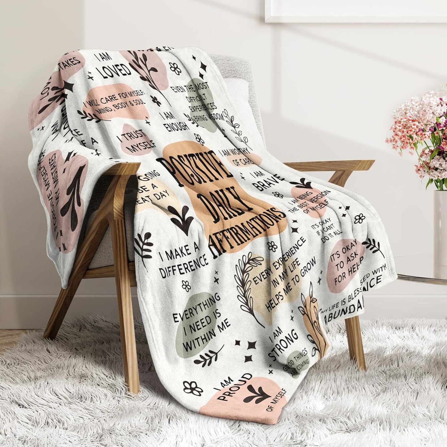 Positive Affirmation Gifts, Soft Blanket with Daily Affirmations Messages, Self Care Motivational Inspirational Encouragement Gifts for Women, Stress Relief Gifts (50"x 60")
