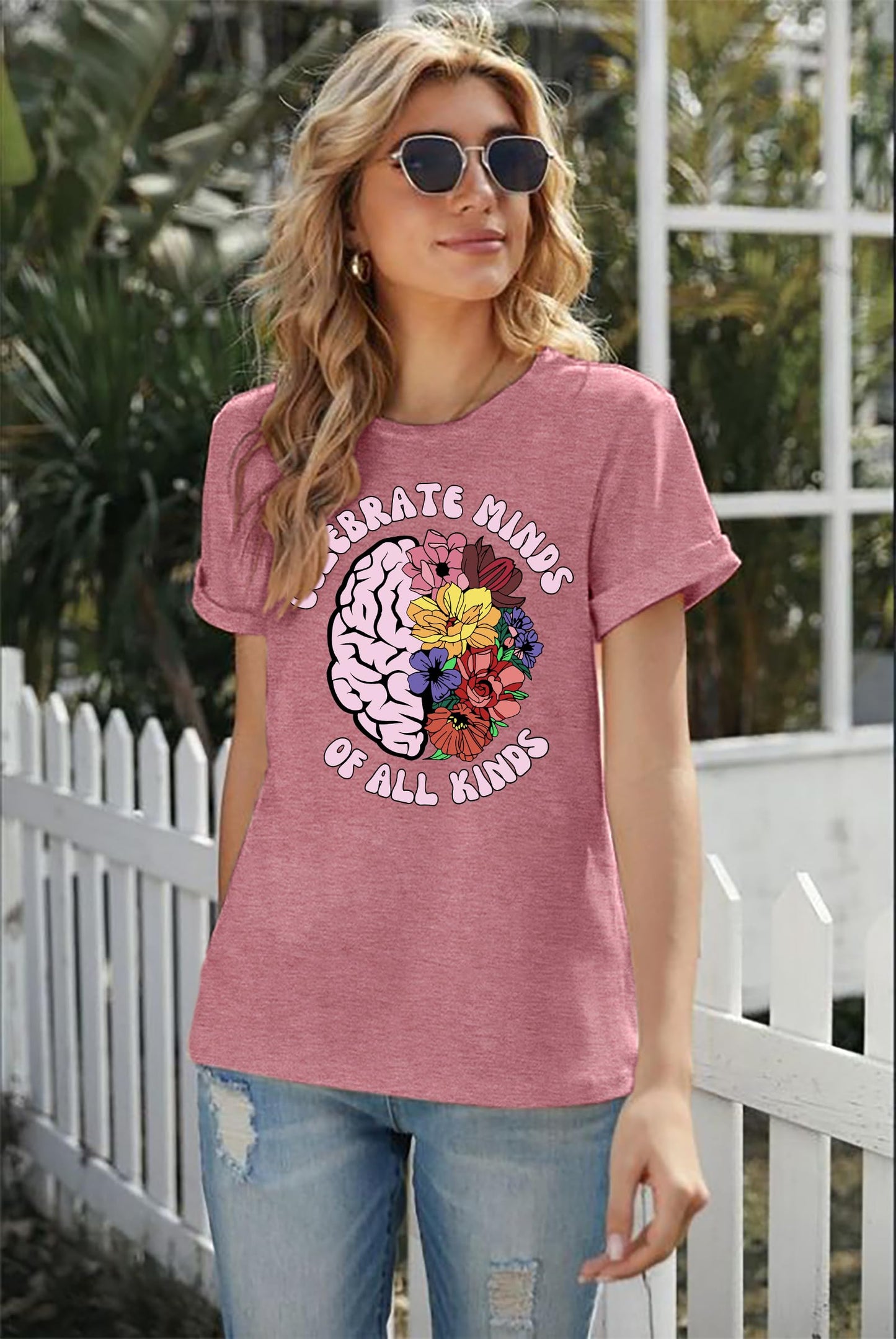 Celebrate Minds of All Kinds Shirts for Women Mental Health Matters Shirt Human Brain Awareness Shirt Tee Tops