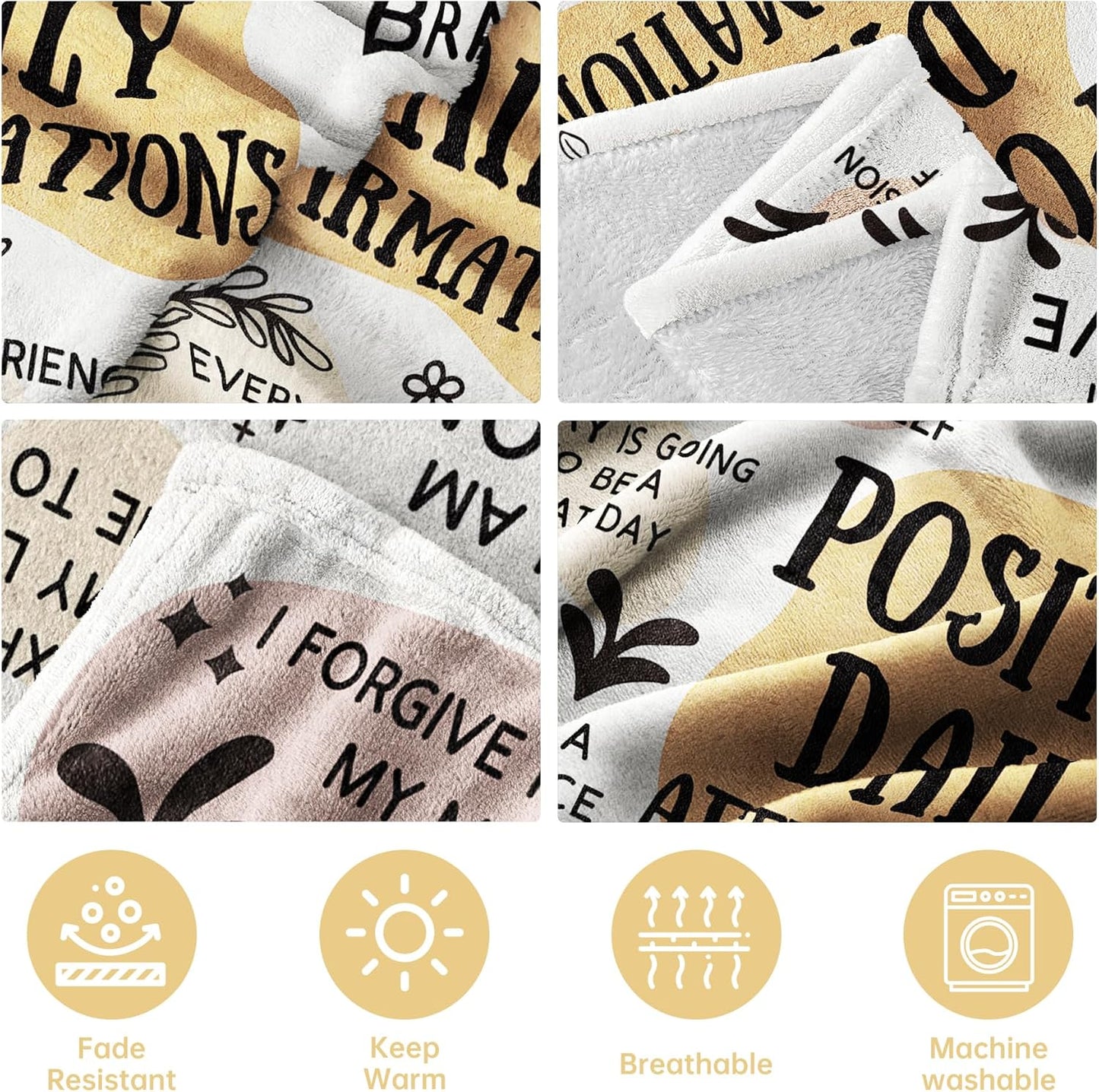 Positive Affirmation Gifts, Soft Blanket with Daily Affirmations Messages, Self Care Motivational Inspirational Encouragement Gifts for Women, Stress Relief Gifts (50"x 60")