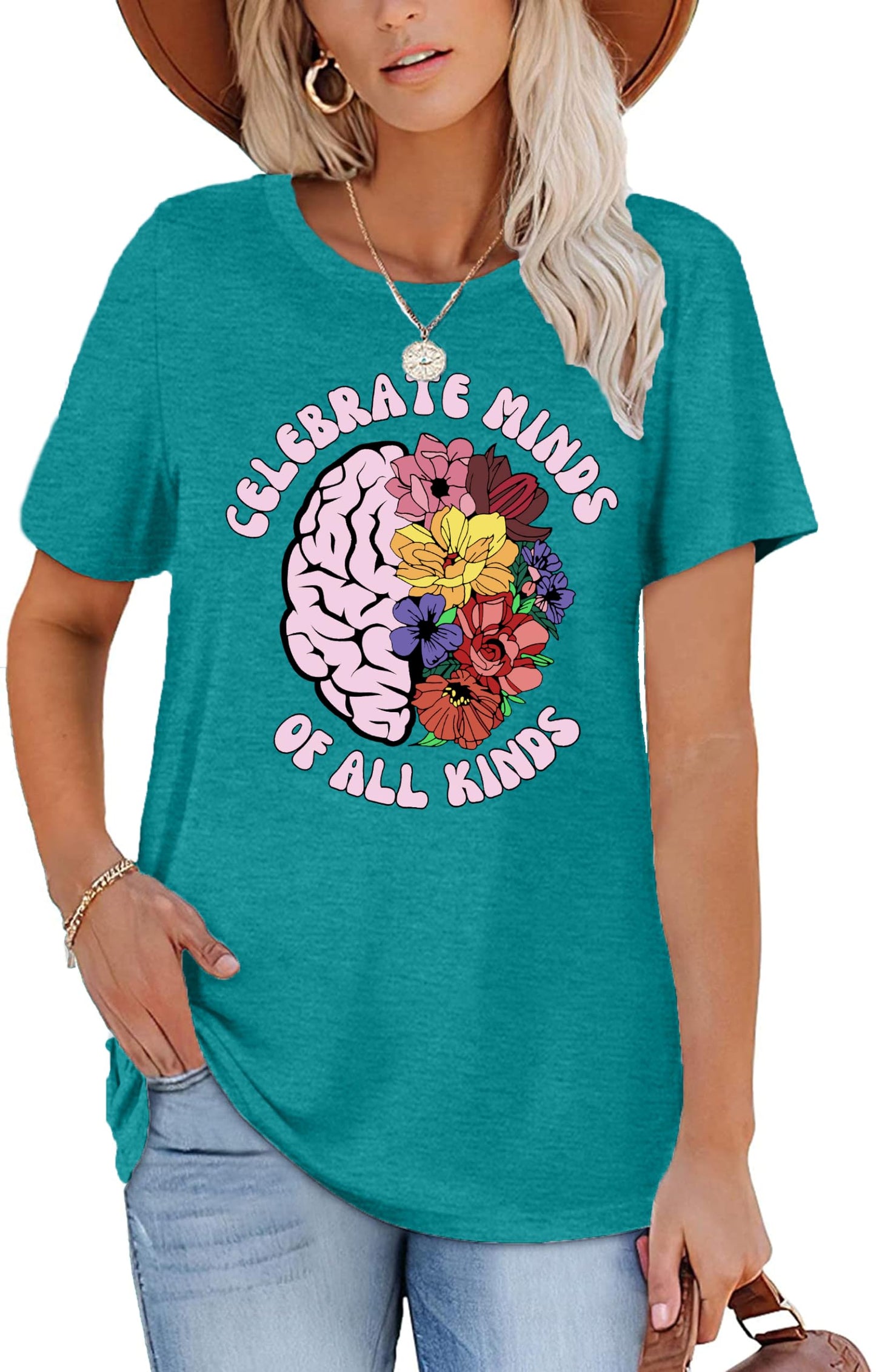 Celebrate Minds of All Kinds Shirts for Women Mental Health Matters Shirt Human Brain Awareness Shirt Tee Tops