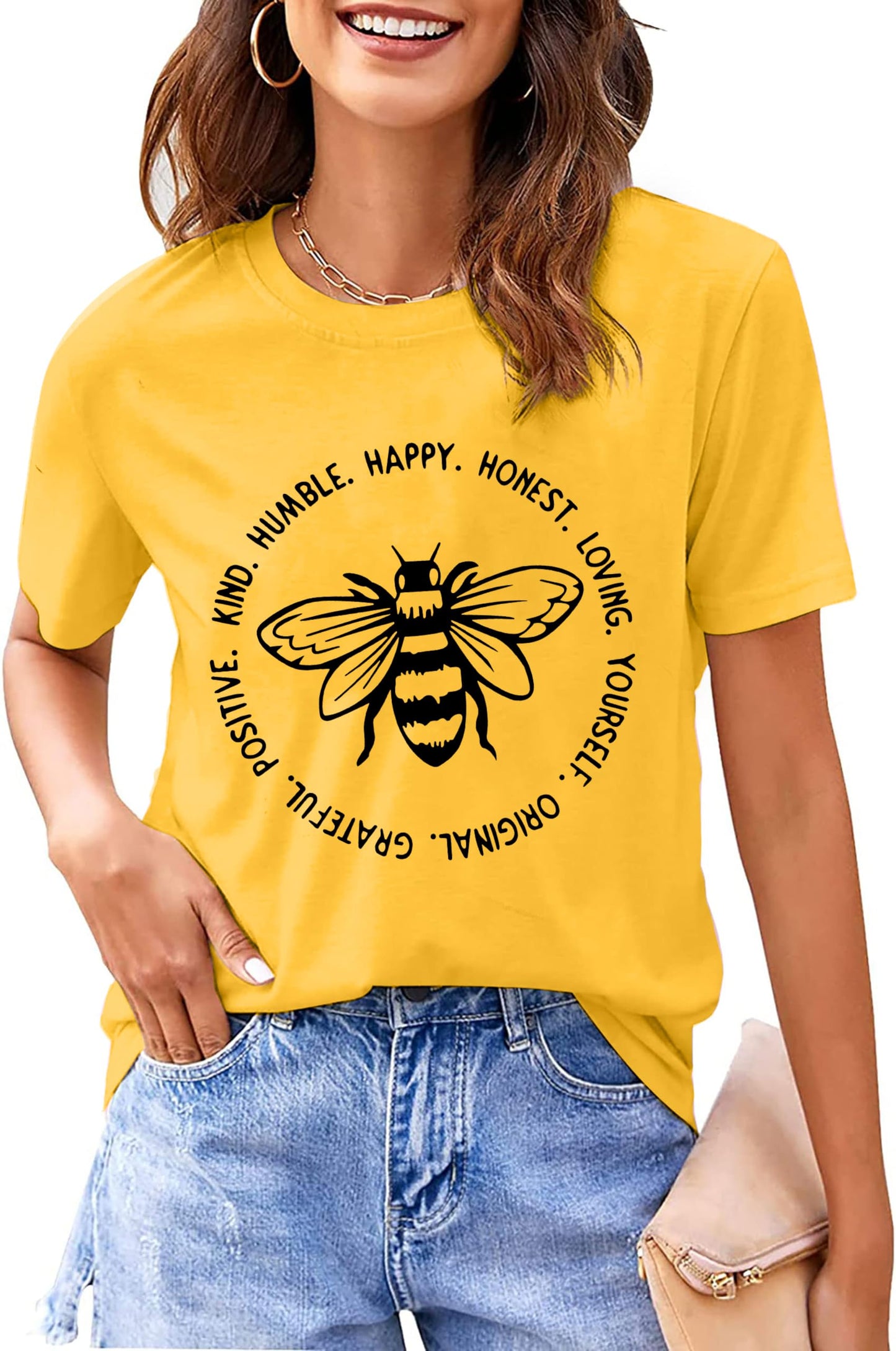 Bee T-Shirt for Women: Cute Bee Graphic Shirts Bee Kind T Shirt Funny Inspirational Casual Tees Tops