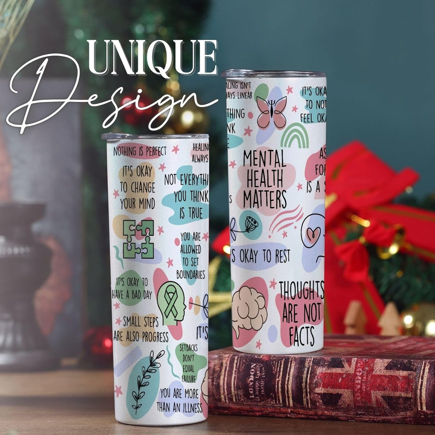 Onebttl Mental Health Gifts for Women, Therapist Gifts, 20 oz Skinny Tumbler, Inspirational Gifts for Friends, Colleagues, Coworkers on Birthday, Christmas, White