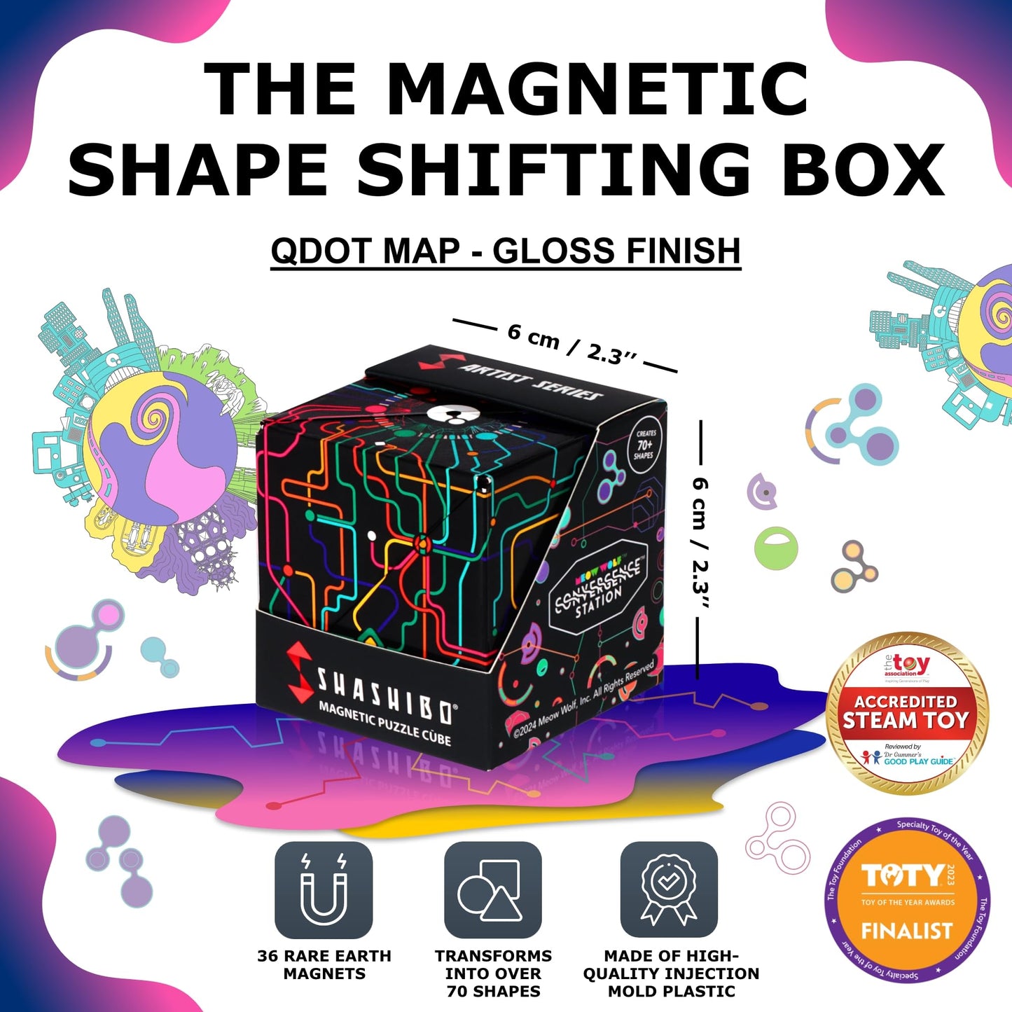 SHASHIBO Shape Shifting Box - STEM Magnetic Fidget Cube That Transforms Into Over 70 Shapes, Download Fun in Motion Toys Mobile App (Mystic Ocean)
