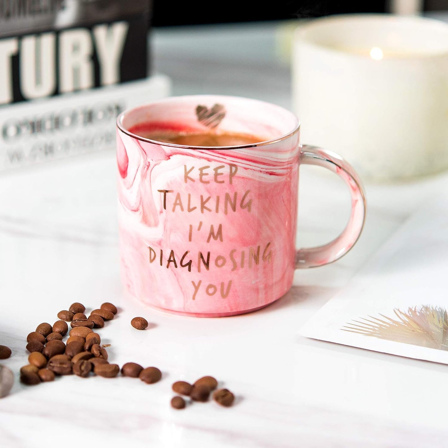 Psychology Gifts Funny Gift Idea for Psychologist, Psychiatrist, Therapist, School Counselor, Women, Boss, Mom, Coworker, Graduation - Keep Talking I'm Diagnosing You - Pink Coffee Mug 11.5oz Cup