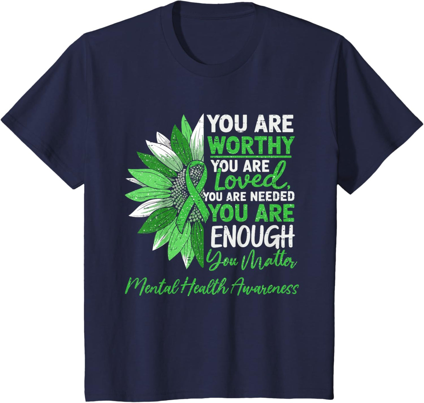 Motivational Mental Health Awareness Warrior Green Ribbon T-Shirt