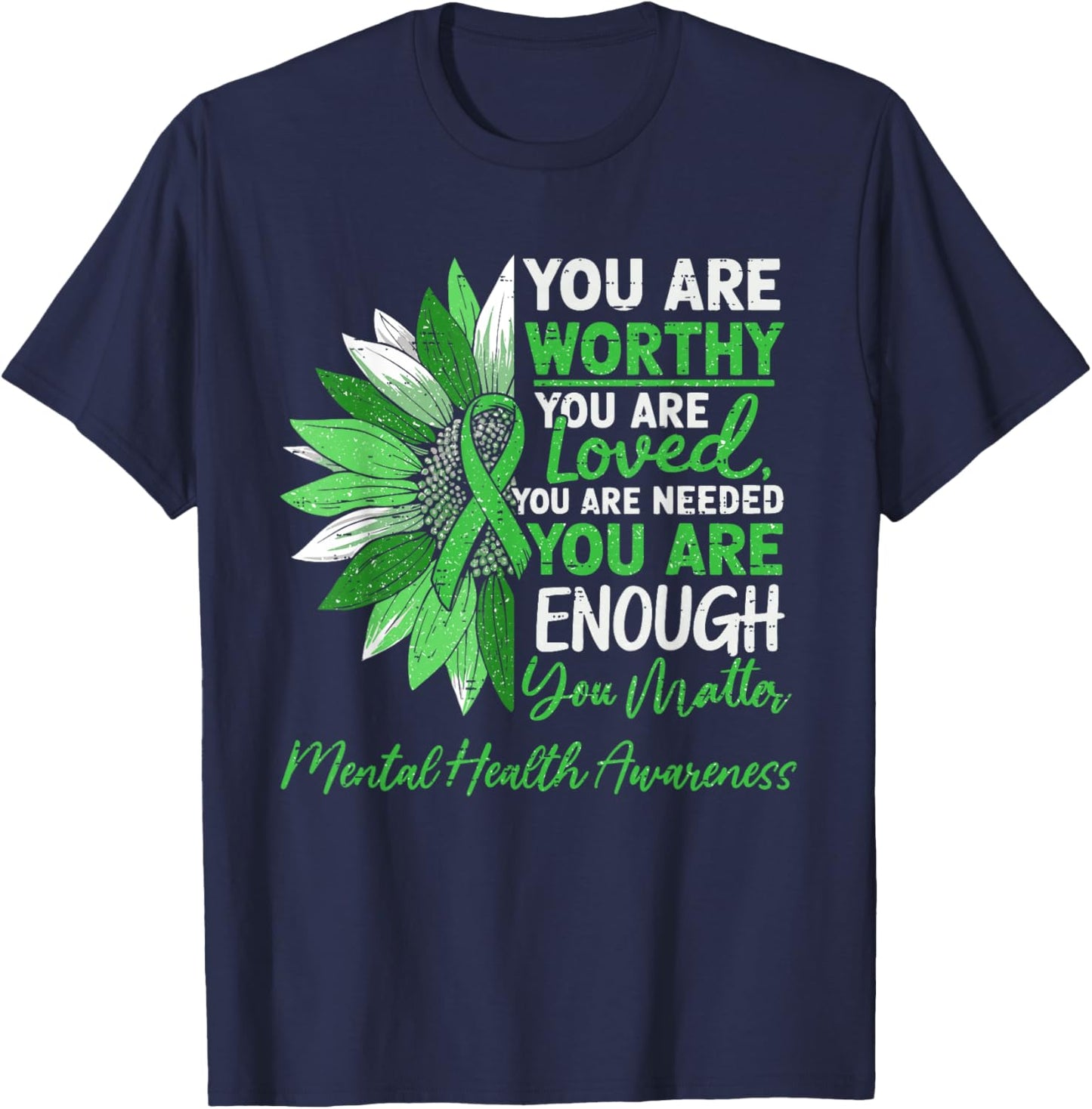 Motivational Mental Health Awareness Warrior Green Ribbon T-Shirt