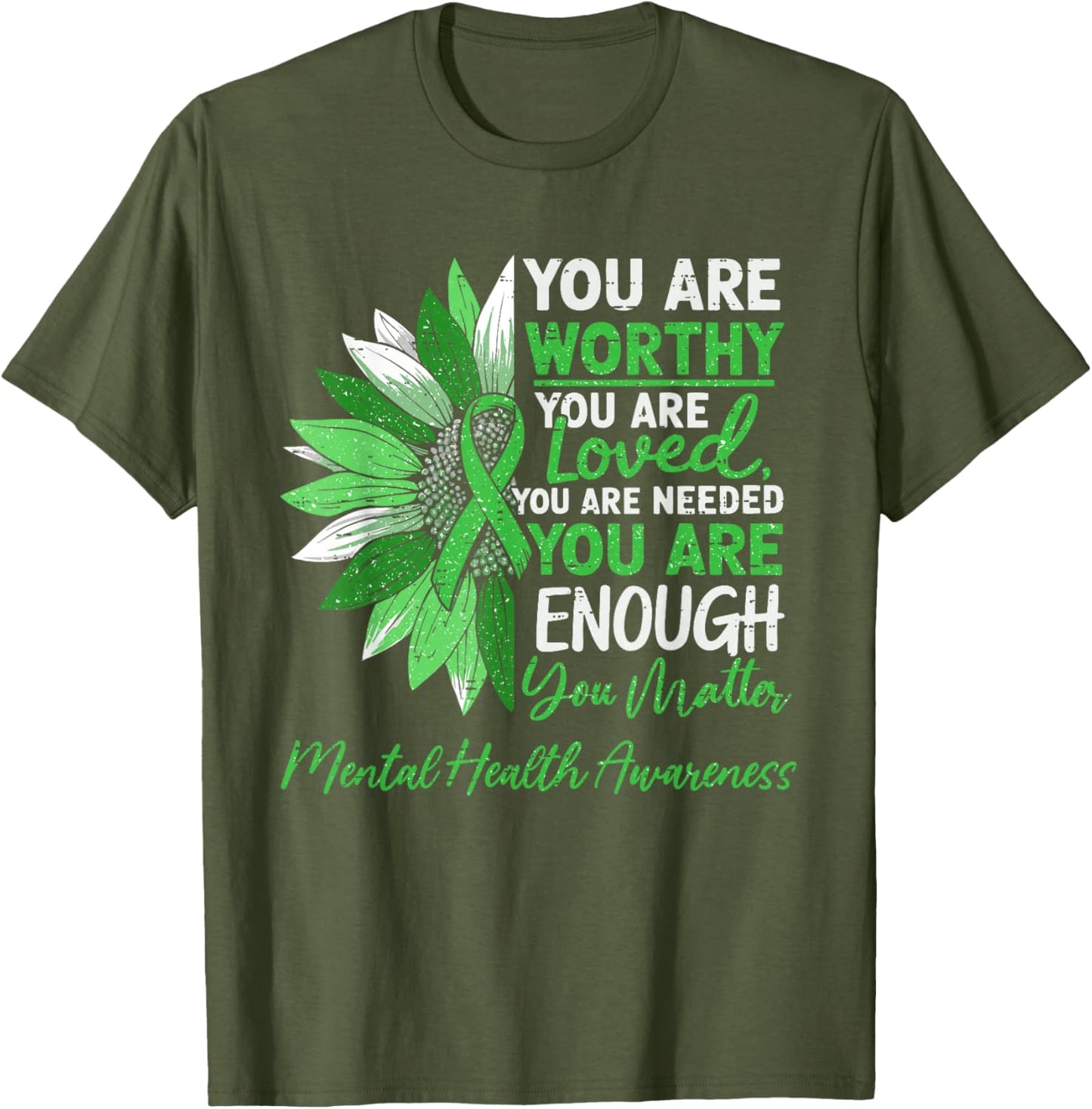 Motivational Mental Health Awareness Warrior Green Ribbon T-Shirt