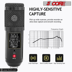 5 Core Podcast Microphone Bundle USB Condenser PC Mic Recording Studio Equipment Gaming Streaming